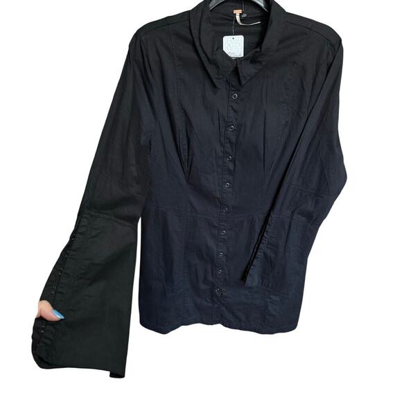 Free People NWT Thea Button Front Dress A Line Collared Shirt Mini Black Size XL - Picture 5 of 13